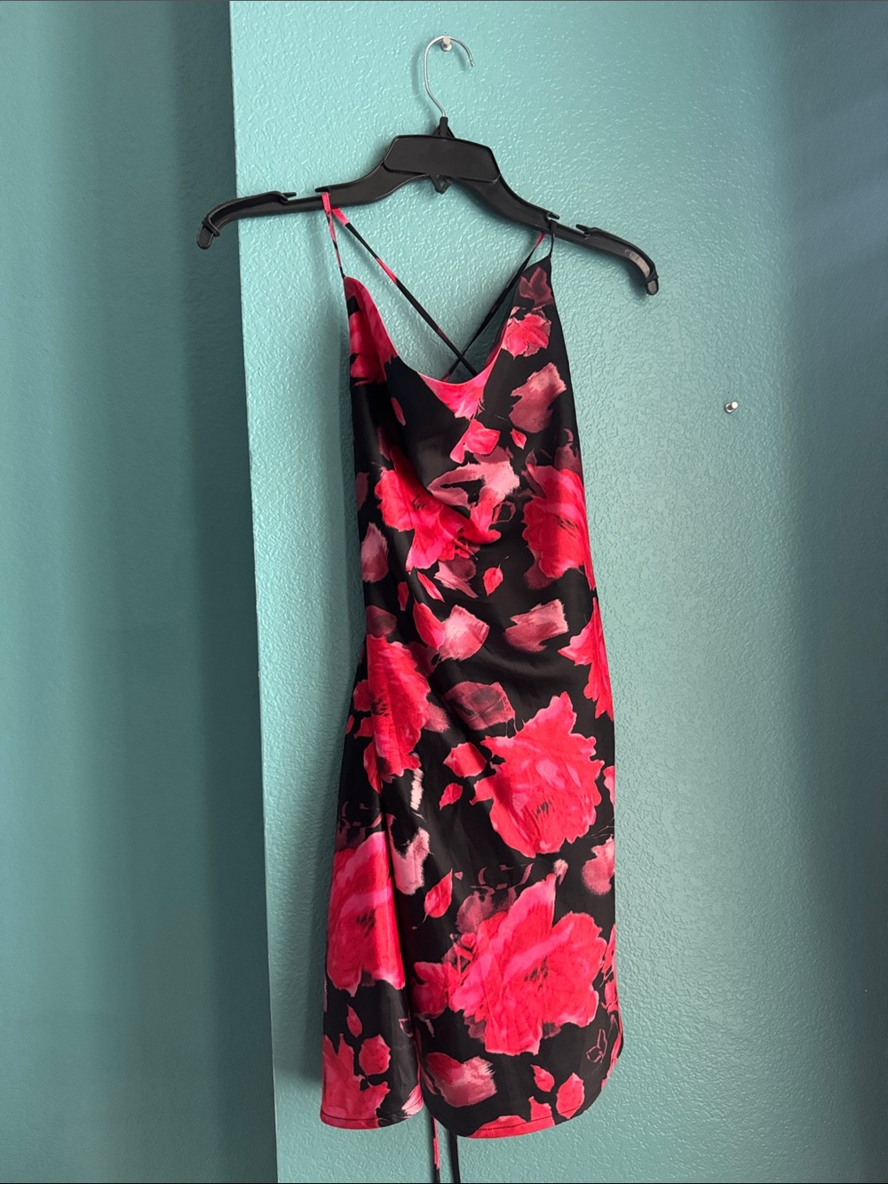 Princess Polly Black Slip Dress with Hot Pink Floral Print